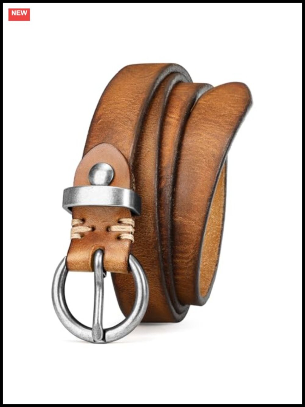 Genuine Leather Women's Belt Vintage Gold Buckle Skinny Waist Belt